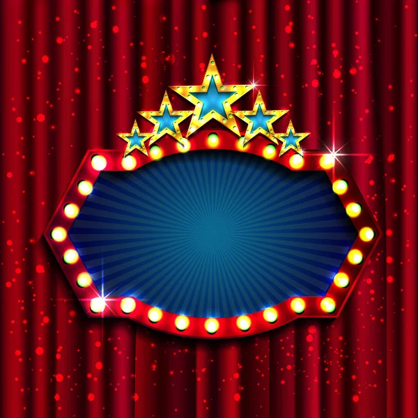 Retro-Lichtzeichen. Vintage-Banner mit fünf goldenen Sternen. Vektorillustration — Stockvektor