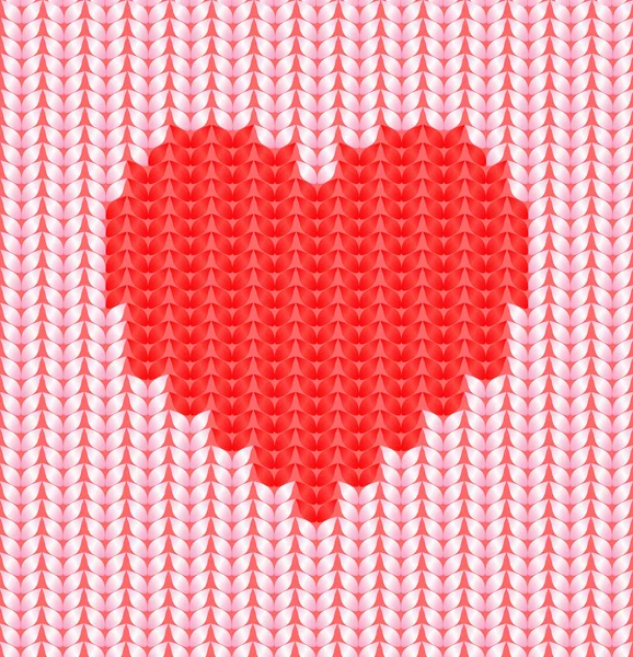 Pink realistic  knit texture with red heart. Valentines day card. Vector seamless pattern — Stock Vector