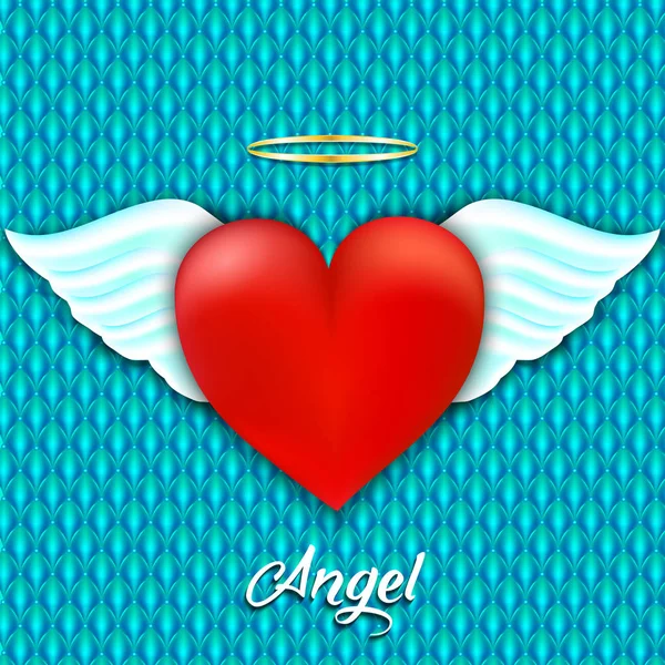 Czerwone serce ze skrzydłami anioła i halo. Anielska miłość. Ilustracja wektorowa — Wektor stockowy