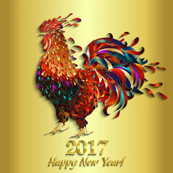 Galo sobre fundo dourado. O símbolo do Ano Novo Chinês 2017. Ilustração vetorial — Vetor de Stock