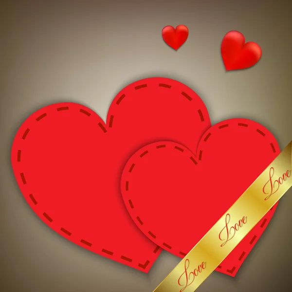 Rotes Valentinsherz mit goldener Schleife und Platz für Text. Liebeskonzept. Vektorillustration — Stockvektor