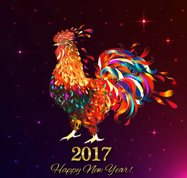Gallo ardiente sobre fondo oscuro. El símbolo del Año Nuevo Chino 2017. Ilustración vectorial — Archivo Imágenes Vectoriales