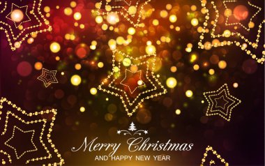 Mutlu Noeller ve mutlu yeni yıl kartı. Vektör bokeh arka plan, Festival ufuk ışık.