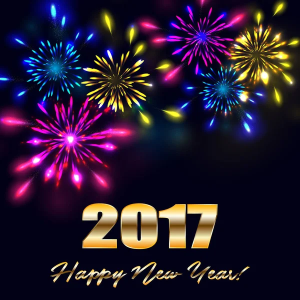 Fogos de artifício para o feliz ano novo 2017. Ilustração vetorial — Vetor de Stock