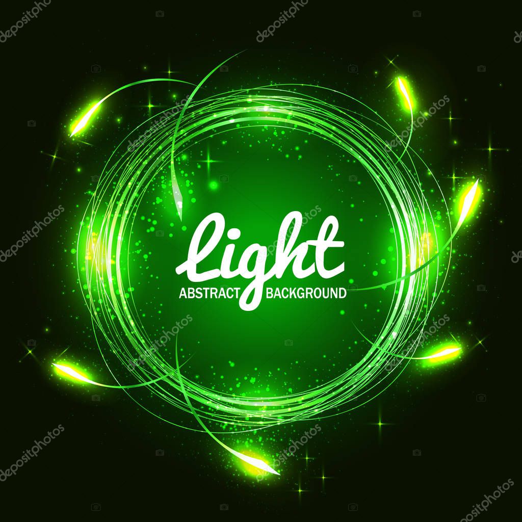 Abstract green light circles background. Vector illustration