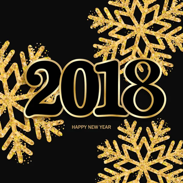 Feliz año nuevo diseño fondo negro con 2018 y brillante gol — Vector de stock