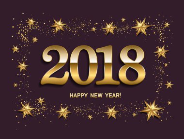 Mutlu yeni yıl tasarım düzeni ile 2018 koyu bej renkli arka plan üzerinde