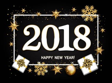 Mutlu yeni yıl tasarım düzeni 2018 siyah zemin üzerine. Hediyelik