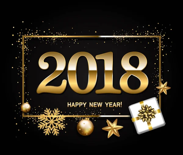 새 해 복 많이 받으세요 2018와 검은 배경에 디자인 레이아웃. 선물 — 스톡 벡터