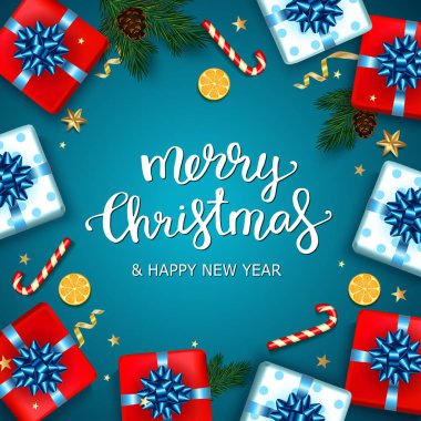 Mavi arka plan, Noel backgro neşeli Noel yazı