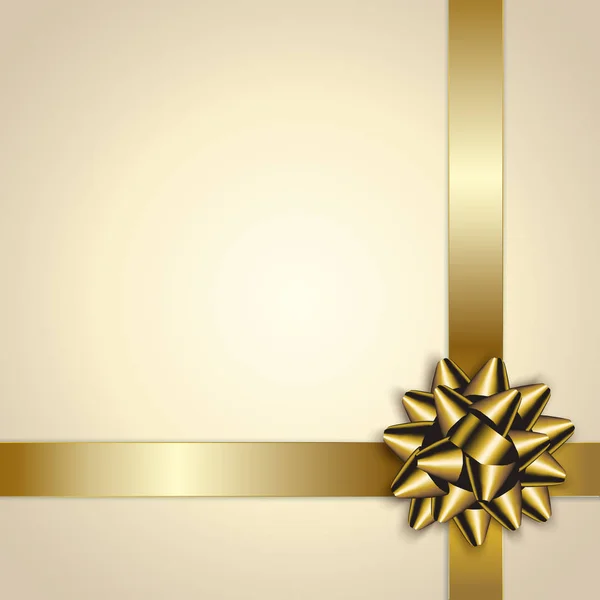 Gold Bow ja nauha Beige tausta. Holiday Vector Illustra — vektorikuva