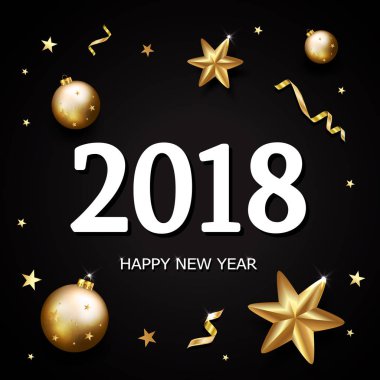 2018 yeni yıl altın yıldız, konfeti glitter dekorasyon siyah b