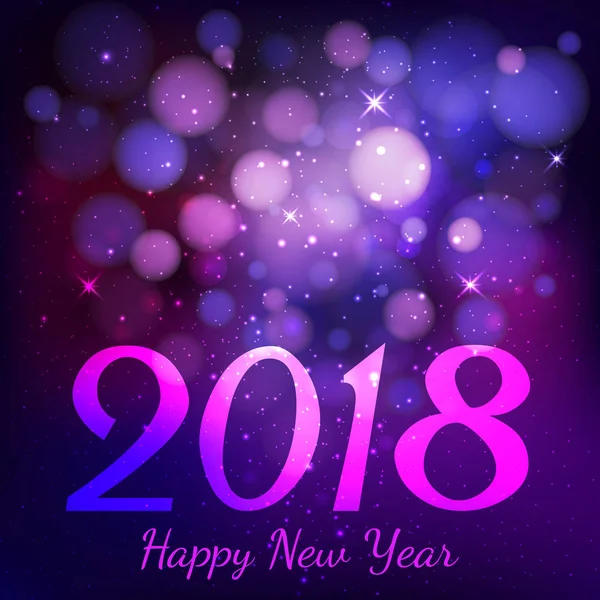 Feliz ano novo 2018 com bokeh no fundo de cor roxo escuro . — Vetor de Stock