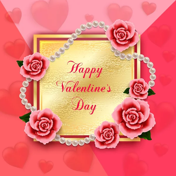Dia dos Namorados fundo com rosas, corações e pérolas. Papanicolau — Vetor de Stock