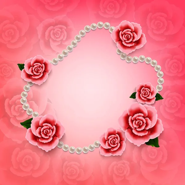 Fondo de San Valentín con rosas y perlas. Wallpaper.flyer — Vector de stock