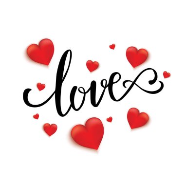 Mutlu Sevgililer günü tipografi poster ile el yazısı calligra