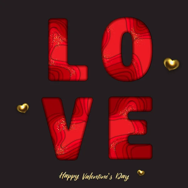 Happy Valentines Day greeting card template with gold hearts and — Stock Vector