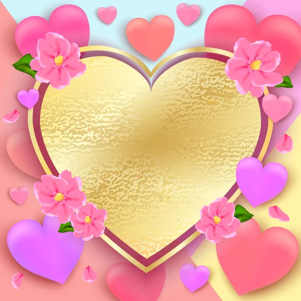 Fondo de San Valentín con corazones y flores. Colores pastel — Vector de stock