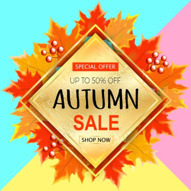 Backg sonbahar satış metin afiş ile renkli mevsim sonbahar yaprakları