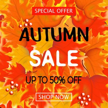Sonbahar Satılık arka plan düzen süslemeleri alışveriş için yaprakları ile 