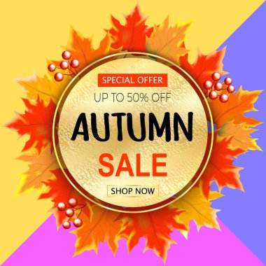 Backg sonbahar satış metin afiş ile renkli mevsim sonbahar yaprakları