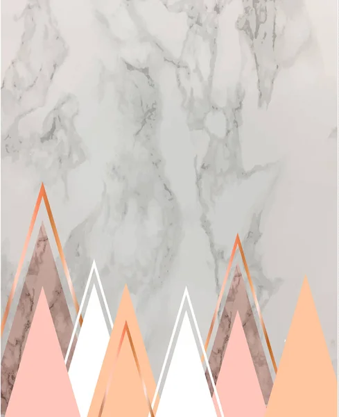 Marble background with rose gold triangles. Geometric print for — Stock Vector