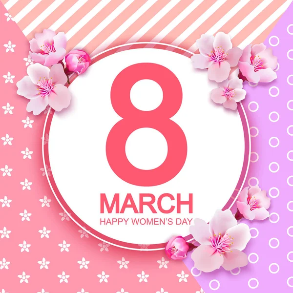 8 Março de fundo do dia internacional das mulheres com flores. Cherr... — Vetor de Stock