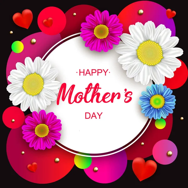 Diseño de diseño feliz día de las madres con flores, corazones, punto de oro — Vector de stock