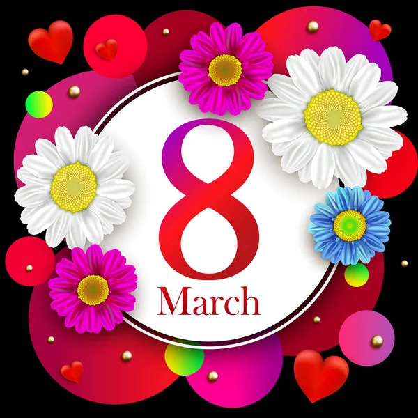 Feliz dia 8 de março com flores. Papel de parede, folhetos, invit —  Vetores de Stock