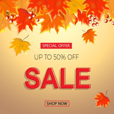 Parlak afiş çerçevelemek--dan sonbahar Satılık bırakır. Vektör illus