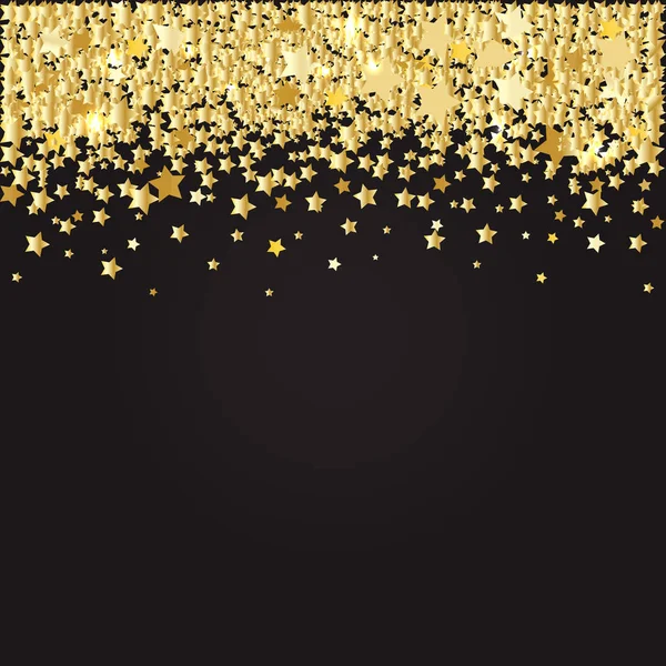 Abstrakcyjny wzór losowych objętych złote gwiazdy na czarnym tle — Wektor stockowy