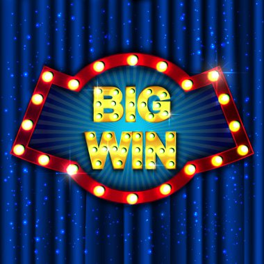 Büyük kazanmak. Işık işareti. Vintage tarzı afiş. Vektör illustra