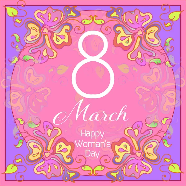 8. März. Glückliche Frauentagskarte mit abstrakten Blumen. Frühlingshoch — Stockvektor