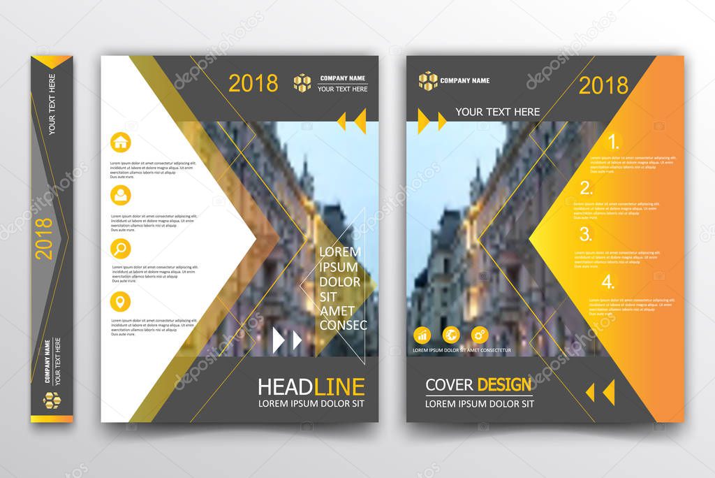 Yellow technology annual report brochure design template vector,