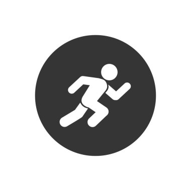 Koşan adam, atletizm, maraton, yaz sporu, beyaz arka planda izole edilmiş koşma simgesi.