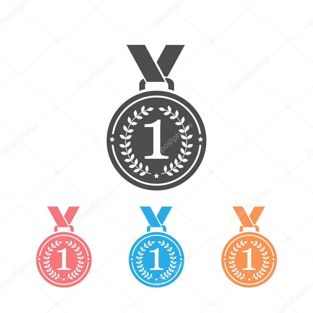 Medal with ribbon flat vector icon set for sports apps websites