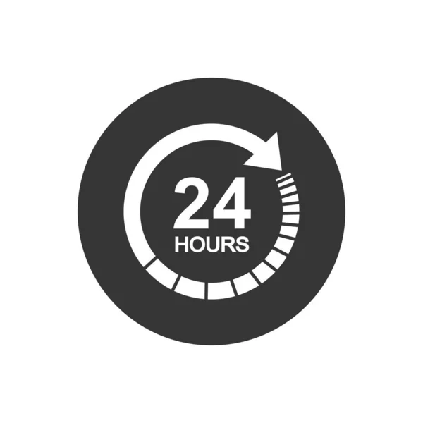 Icono de signo de reloj de 24 horas en estilo plano. Veinticuatro horas de ilustración vectorial abierto blanco sobre fondo aislado gris. Calendario de actividades — Vector de stock