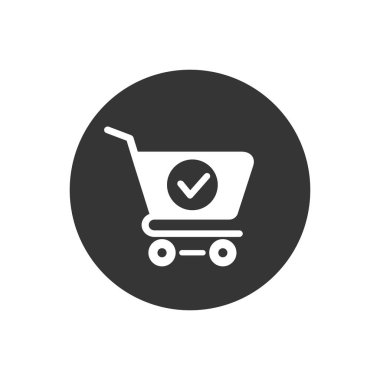 Alışveriş sepeti ve onay Işareti simgesi, beyaz arka planda piktogram simgesi. Web sitesi, mobil uygulama için vektör Illustration. Basit düz Metro tasarım tarzı. Anahat simgesi. Düz tasarım