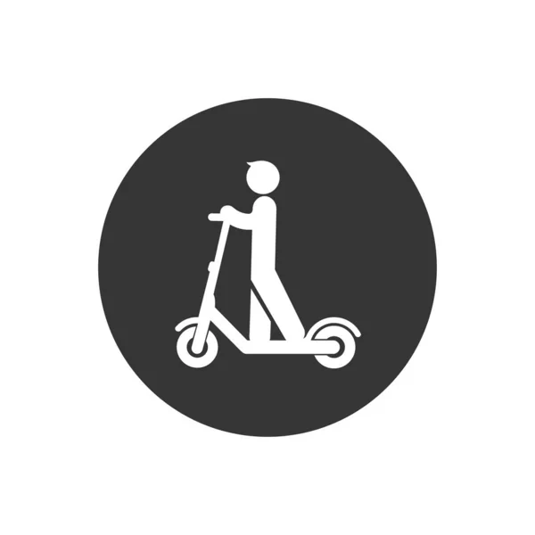 Scooter elétrico pessoa montando e-scooter ícone branco glifo ilustração em cinza — Vetor de Stock