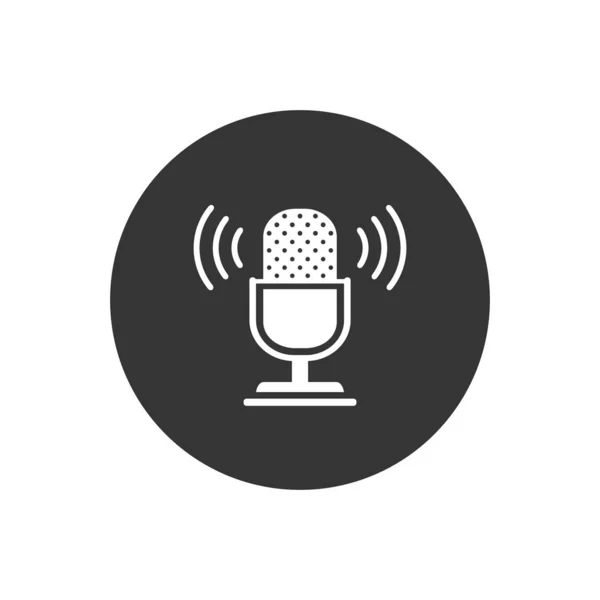 Podcast rádió ikon készlet illusztráció. Stúdióasztal-mikrofon szórási szöveggel — Stock Vector