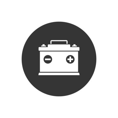 Gri arkaplanda araba aküsü beyaz simgesi.