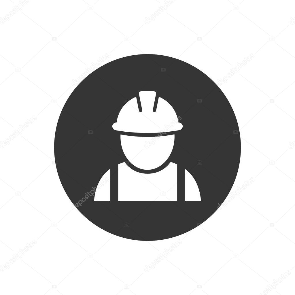Construction worker vector white icon on gray in flat style