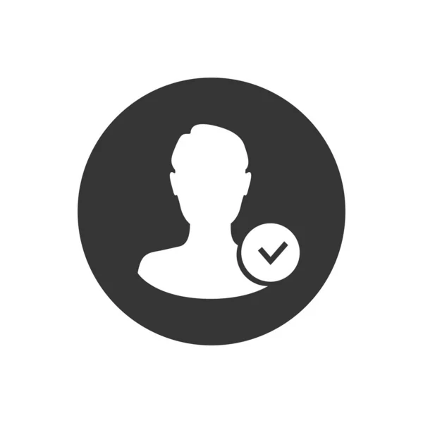 Icona utente con segno di spunta. Icona del profilo e approvato, confermare, fatto, spuntare, simbolo completato. Vettore — Vettoriale Stock