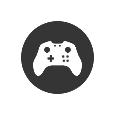 Gri üzerine beyaz Joystick simgesi. Düz biçim tasarımında vektör illüstrasyonu