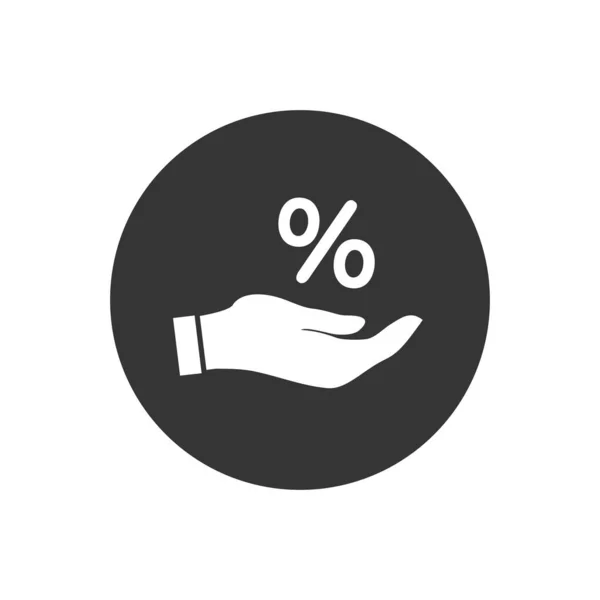 Percentagem na mão ícone branco, logotipo em um fundo cinza . — Vetor de Stock