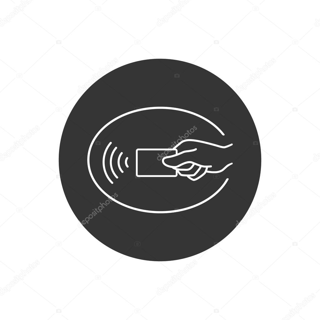 Contactless payment, credit card and hand tap pay wave logo. Vector wireless NFC and contactless pay pass icon