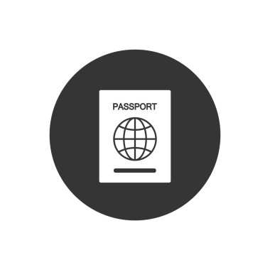 Pasaport simgesi. Tasarım ve Web Siteleri, Sunum veya Mobil için Glyph Stilinde Basit Vektör İşareti Trendy Sembolü Olarak Tanımlama veya Geçiş Belge İllüstrasyonu
