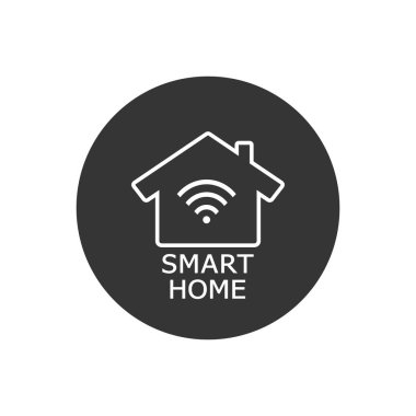 Ev ve Wi-Fi işareti simgesi. Bağlı cihazlar veya ev Wi-Fi ile akıllı ev. Vektör