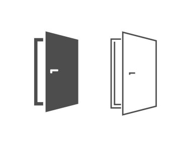 Kapı vektör çizgisi simgesi düz biçimde beyaza ayarlandı