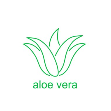 Aloe Vera doğal organik ürün paketi etiketi için yeşil logo simgesi. Kozmetik veya nemlendirici krem ambalaj tasarımı için izole edilmiş Aloe Vera yaprağı tabelası
